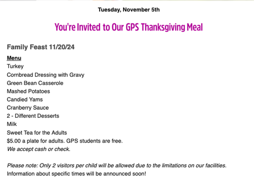  GPS Thanksgiving Meal